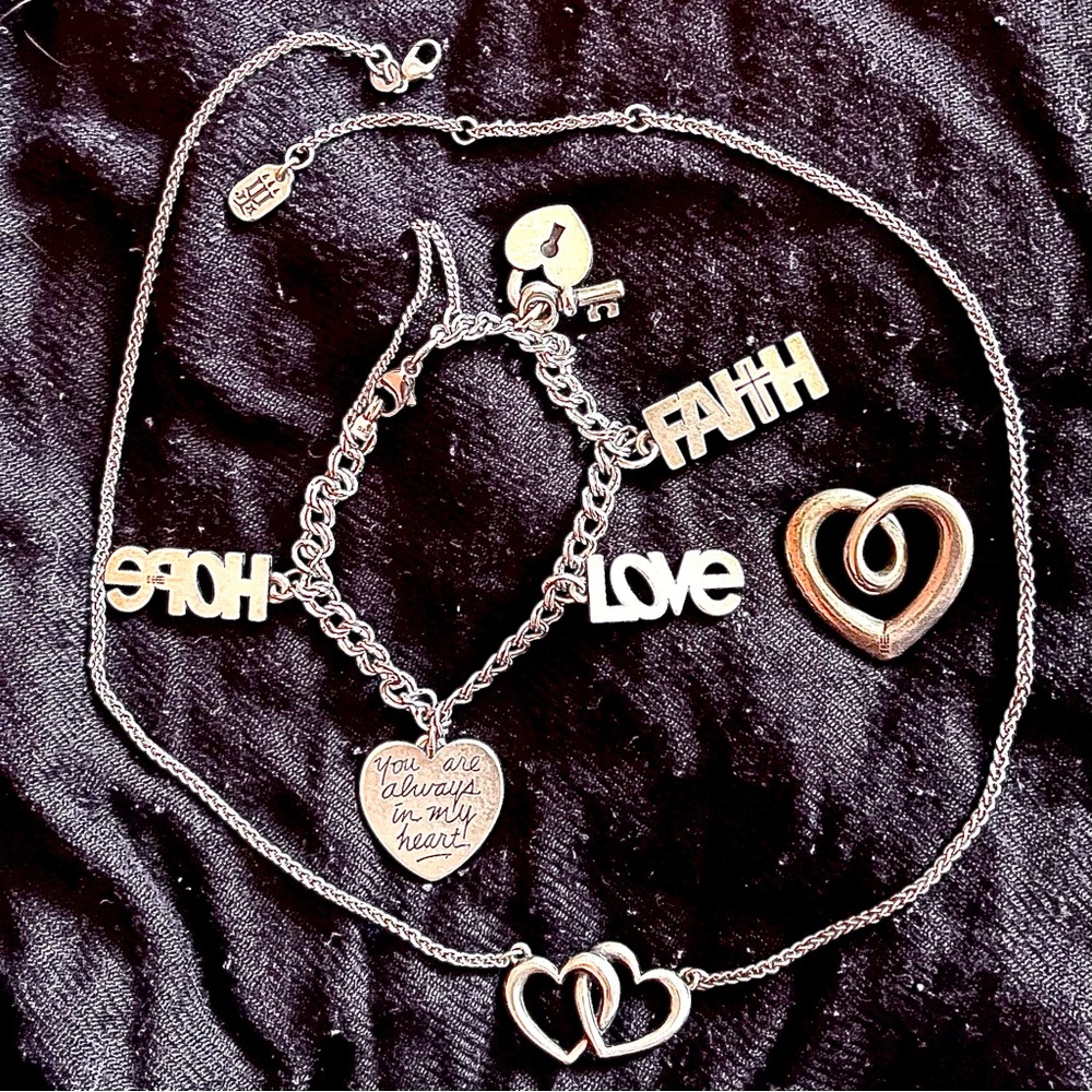 Retired James Avery set lot bracelet Charm necklace Love Heart Faith Hope